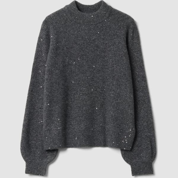 Camiseta mujer gris oscuro con lentejuelas cuello alto largo de manga larga B.angel