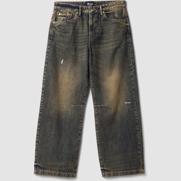 Vaqueros pata de elefante hombre gris oscuro efecto lavado corto denim Utopja