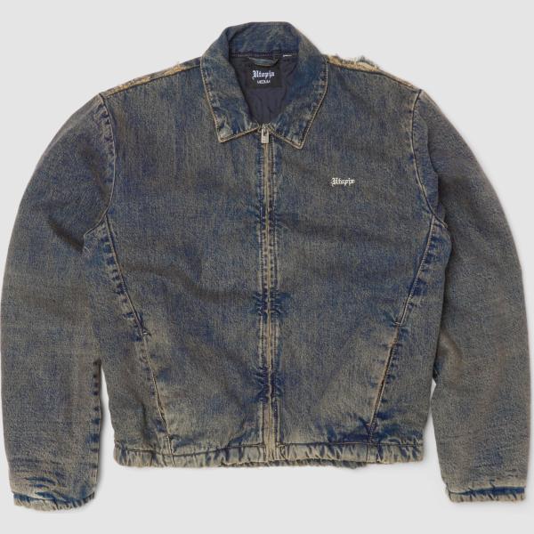 Chaqueta hombre gris oscuro cuello clásico largo con cremallera denim Utopja