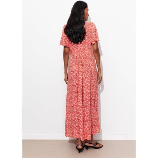 Robe longue femme rose foncé imprimé long à manches courtes taille haute avec boutons viscose Promod
