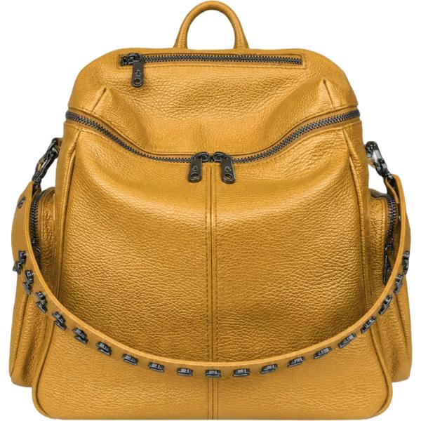 Zaino da donna in marrone chiaro made in italy con zip in pelle Elisendra®