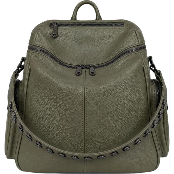 Zaino da donna in verde oliva made in italy con zip in pelle Elisendra®