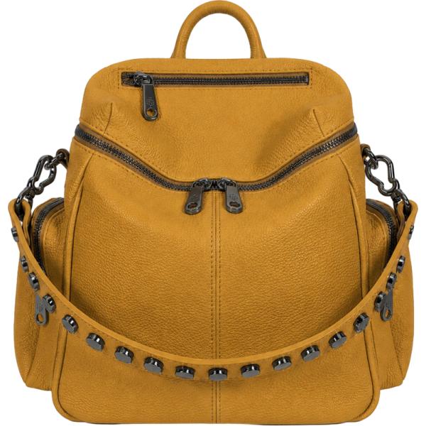 Zaino da donna longuette in marrone chiaro con borchie made in italy con zip in pelle Elisendra®
