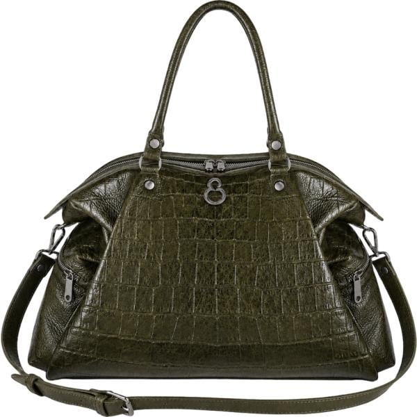 Shopping bag da donna in verde oliva made in italy con zip in pelle Elisendra®