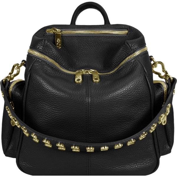 Zaino da donna longuette in nero pece con borchie made in italy con zip in pelle Elisendra®
