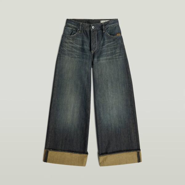 Jeans femme gris clair col à revers taille basse avec boutons denim G-Star RAW