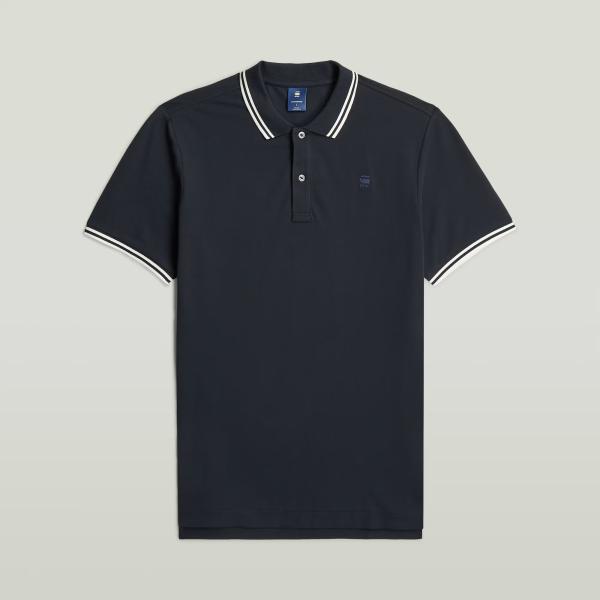 Polo hombre jet black de rayas cuello polo corto algodón G-Star RAW
