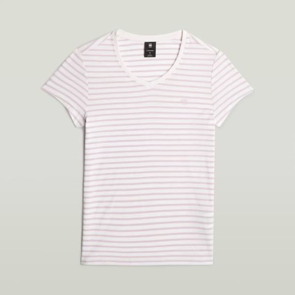 Camiseta mujer light gray de rayas con escote de manga corta G-Star RAW