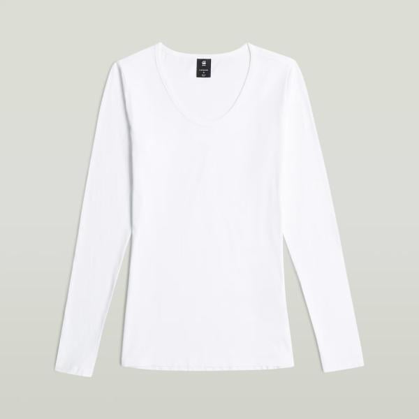 Camiseta mujer ivory white cuello de pico corto de manga larga G-Star RAW