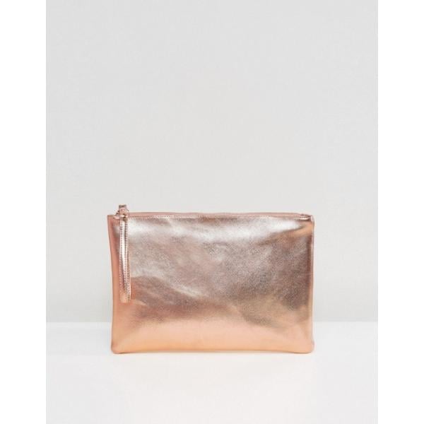 Pochette effetto metallizzato con cinturino in oro rosa con tasca interna South Beach