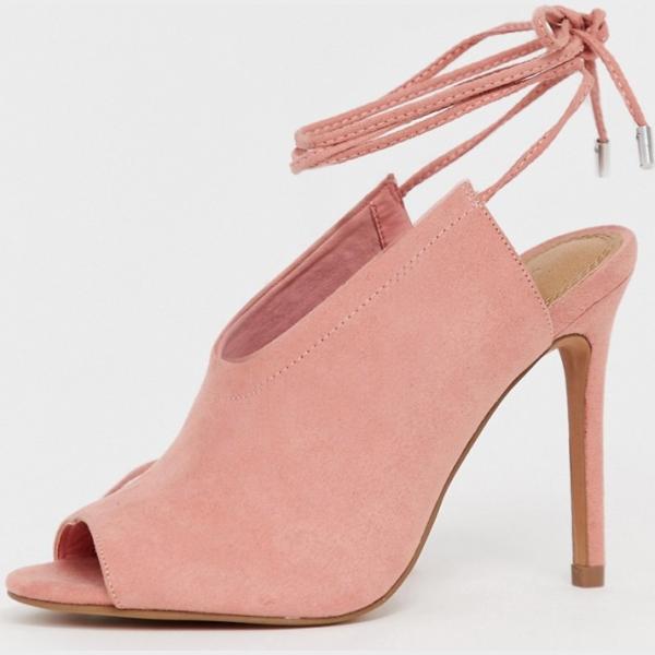 Scarpe con tacco con tacco spillo collo aperto con laccetti open toe in denim Asos Design