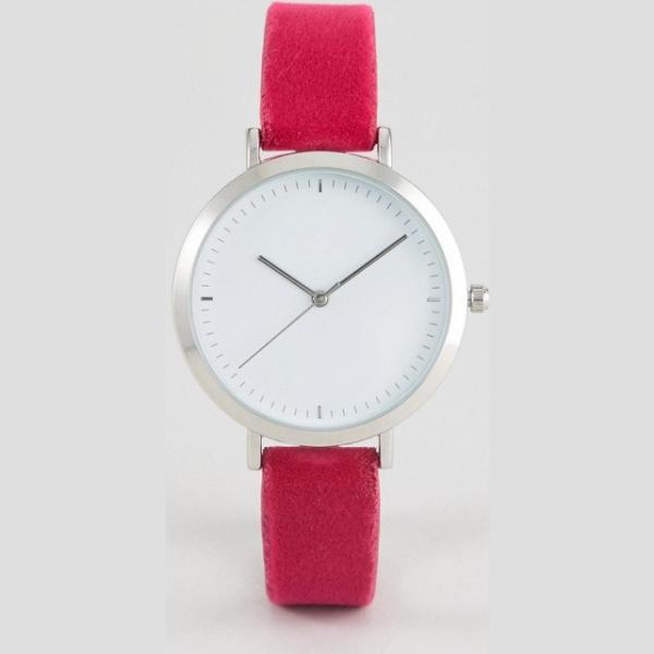 Orologio con fasce in velluto rosa Asos Design