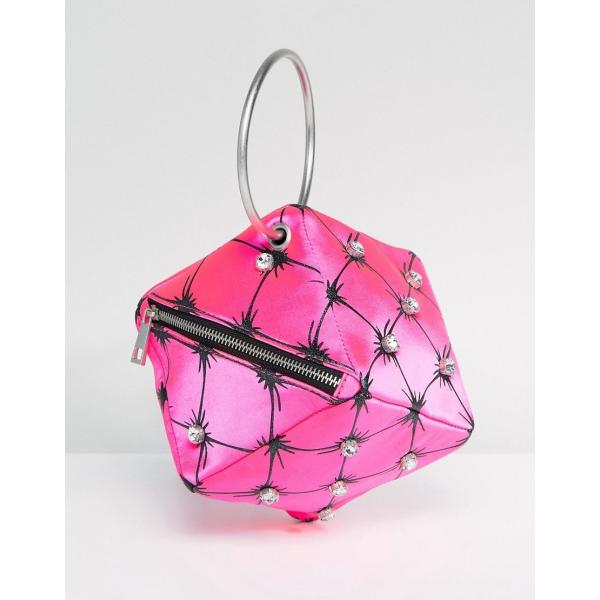 Pochette con manico e ricamo con zip in raso Asos Design