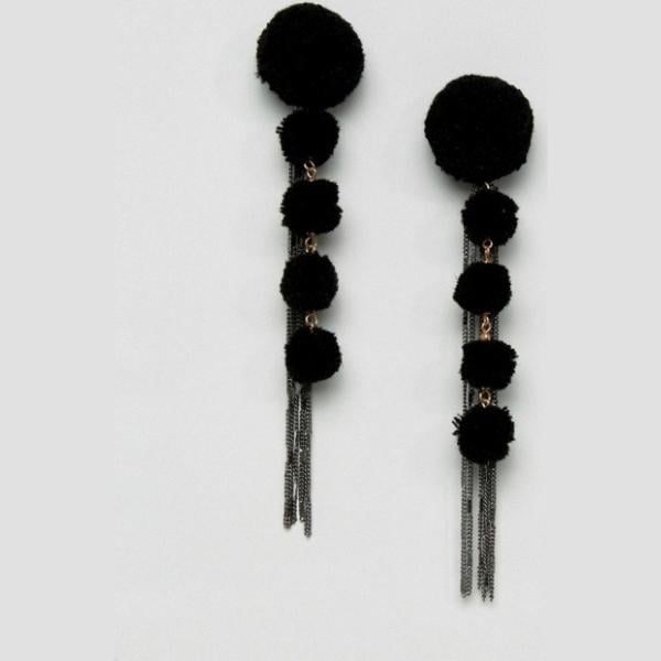 Orecchini pendenti con nappine nero Glamorous