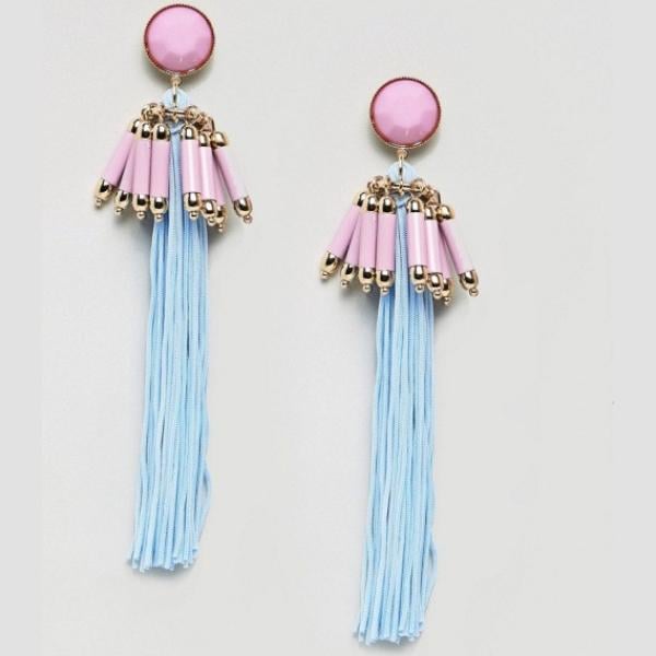Orecchini pendenti farfalla con perline in denim con nappine oro Asos Design