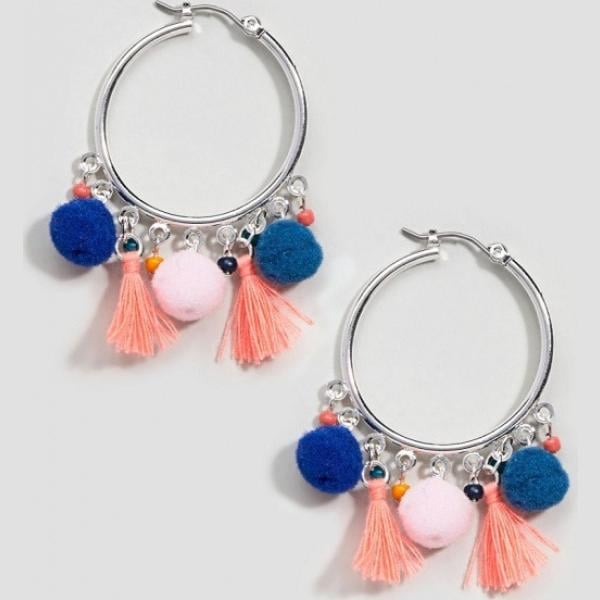 Orecchini a scatto in denim con nappine argento Asos