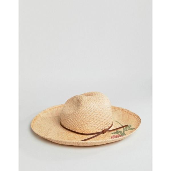 Cappello con stampa in paglia rosa Brixton