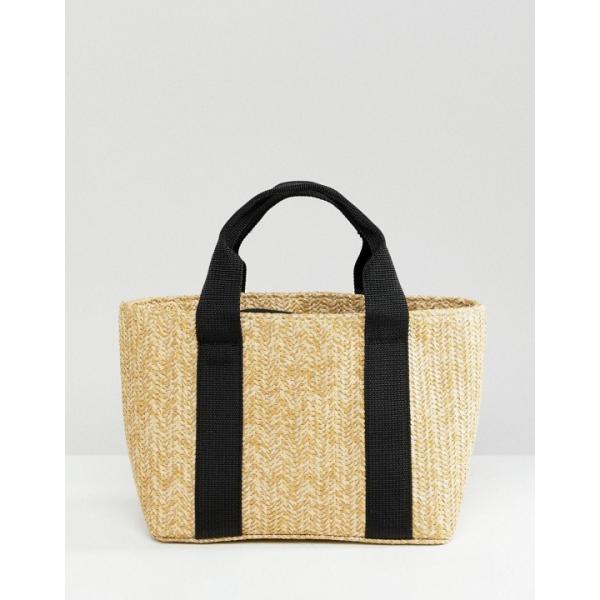 Shopping bag taglia media con coulisse in paglia con tasca interna beige Bershka