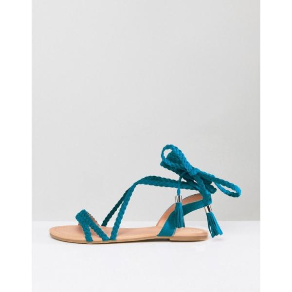 Sandali con nodi e laccetti in denim suola piatta Asos Design