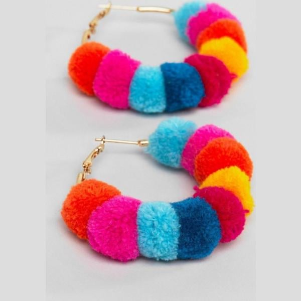 Orecchini con cerchi a scatto in denim multicolore Asos