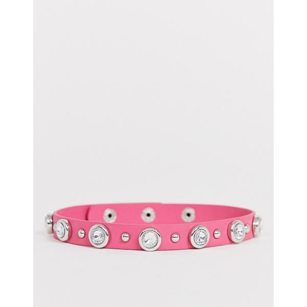 Collana petite con borchie e cinturino in ecopelle rosa Asos Design
