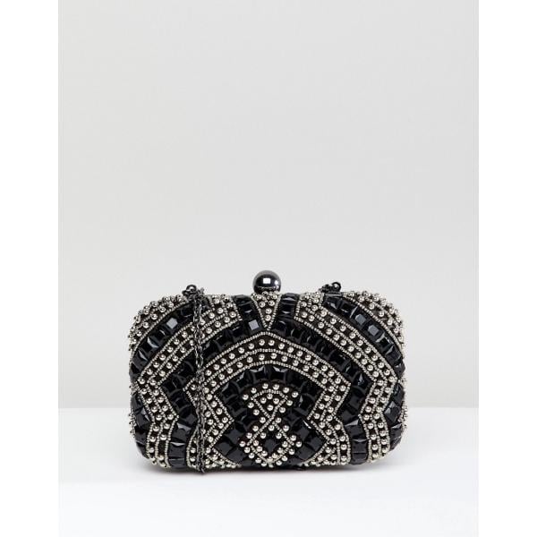 Pochette con perline e punta quadrata nero True Decadence
