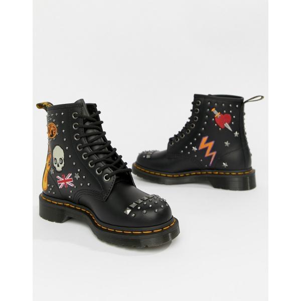 Stivaletti con stringhe e borchie con punta tonda nero Dr Martens