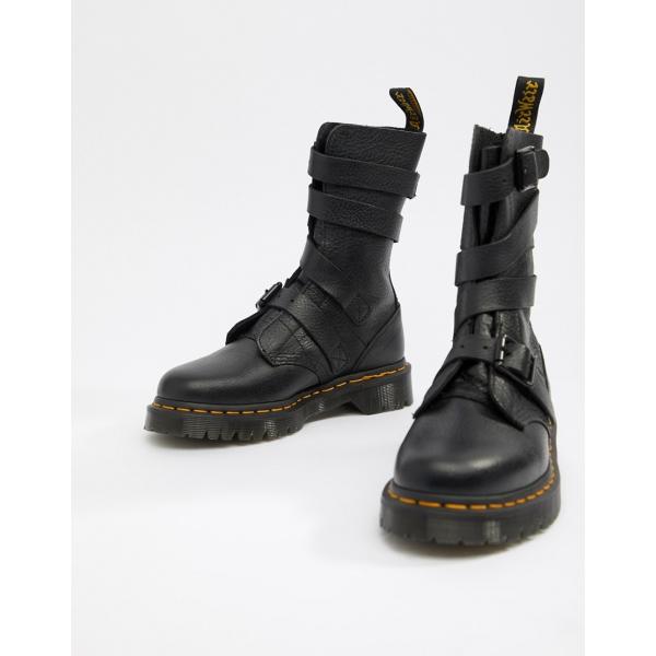 Stivaletti con stringhe e cinturino con punta tonda nero Dr Martens