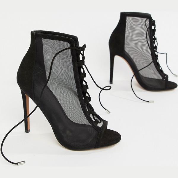 Scarpe a rete con tacco alto collo aperto con lacci in denim Asos Design