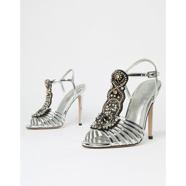 Sandali con perline e cinturino open toe in denim Asos Design