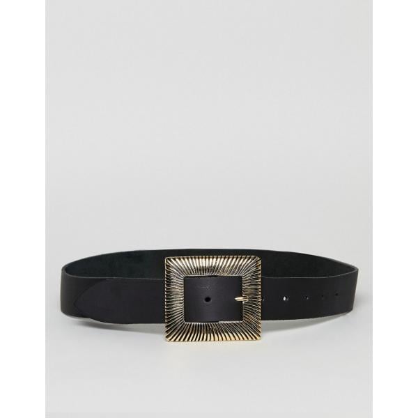Cintura con fibbia in denim lunghezza regolabile nero e oro Retro Luxe London
