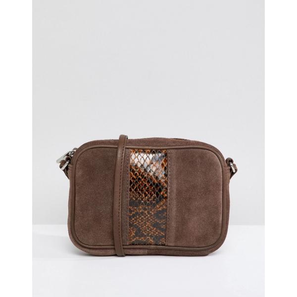 Borsa a tracolla motivo serpente effetto scamosciato con zip in denim con tasca interna Asos Design