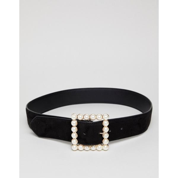 Cintura con perle e stampa con fibbia lunghezza regolabile nero Glamorous