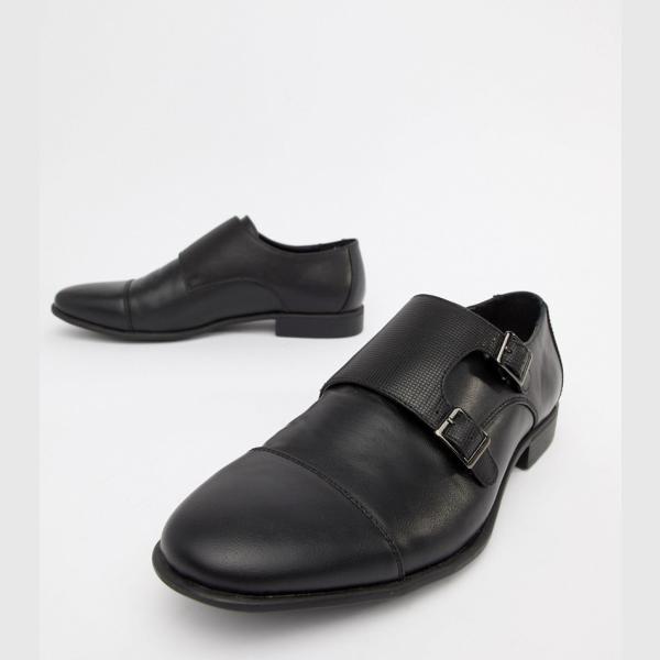 Scarpe con suola sagomata e fibbia in pelle sintetica nero Asos Design