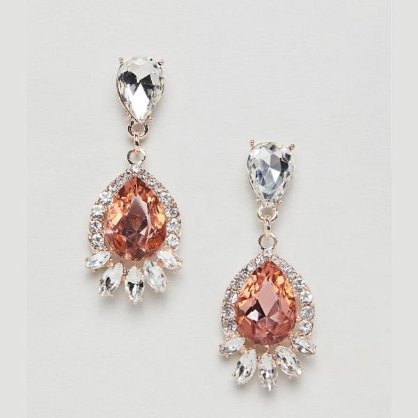 Orecchini pendenti con strass farfalla rosa e oro True Decadence