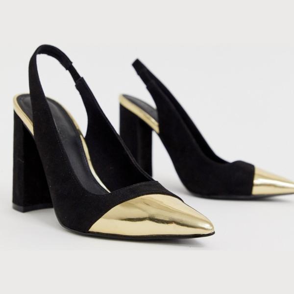 Scarpe con tacco con tacco alto e cinturino a punta in denim Asos Design