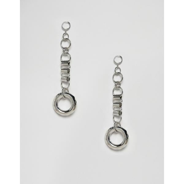 Orecchini pendenti con catena collo aperto in denim argento Asos Design