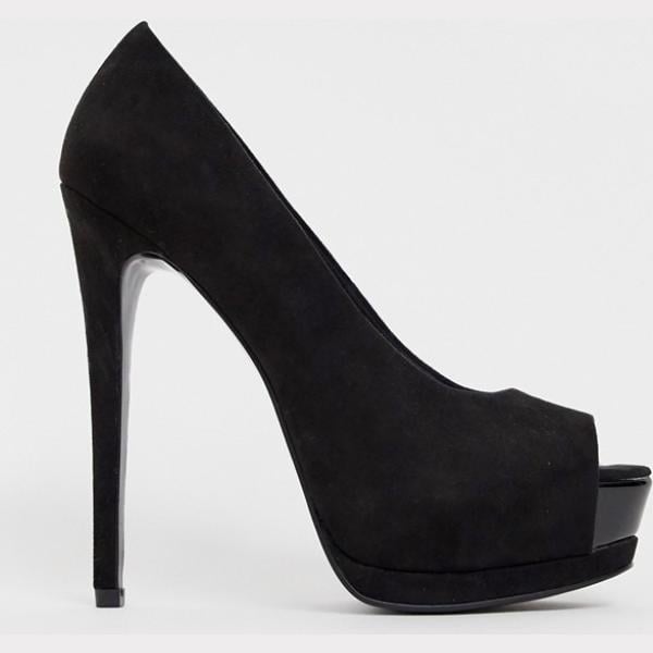 Scarpe con plateau e tacco alto open toe in denim nero Asos Design