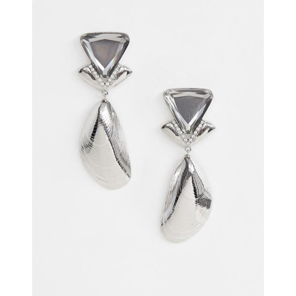 Orecchini a bottone farfalla in denim argento Asos Design