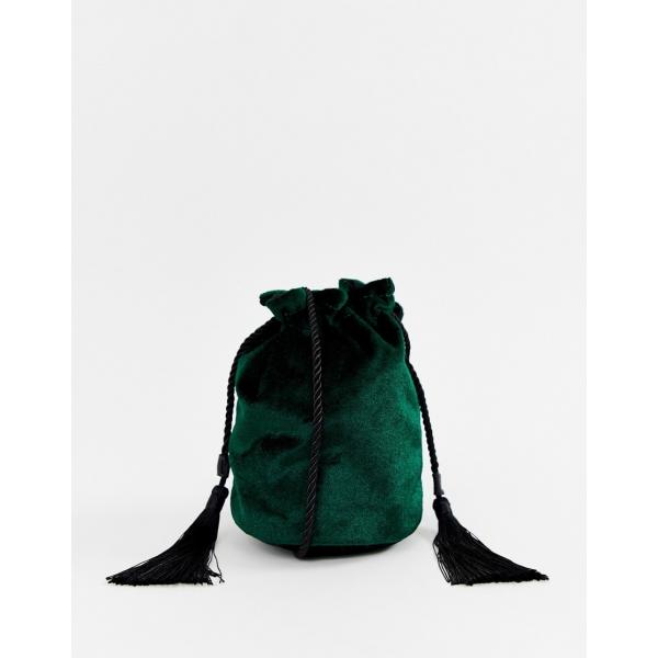 Borsa a tracolla con coulisse in velluto con nappine Reclaimed Vintage