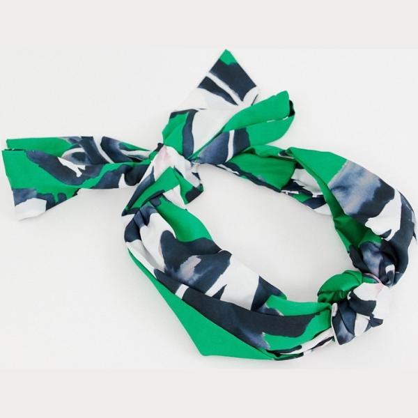 Foulard con nodi fantasia floreale con fasce in denim verde Asos Design