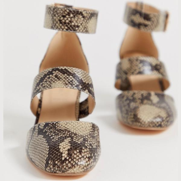 Scarpe motivo serpente con tacco largo e punta quadrata pianta larga London Rebel