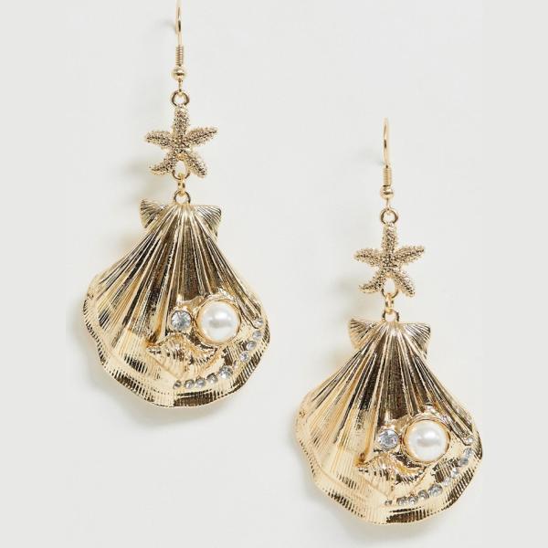 Orecchini con perle in denim con strass oro Asos Design