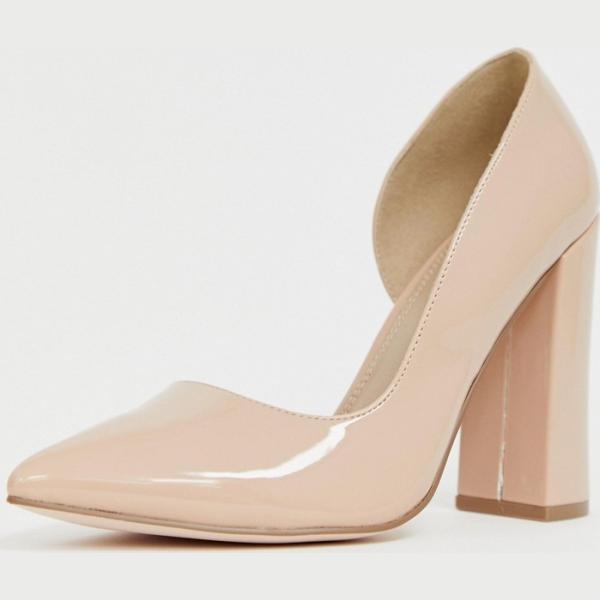 Scarpe con tacco alto a punta pianta larga in denim Asos Design