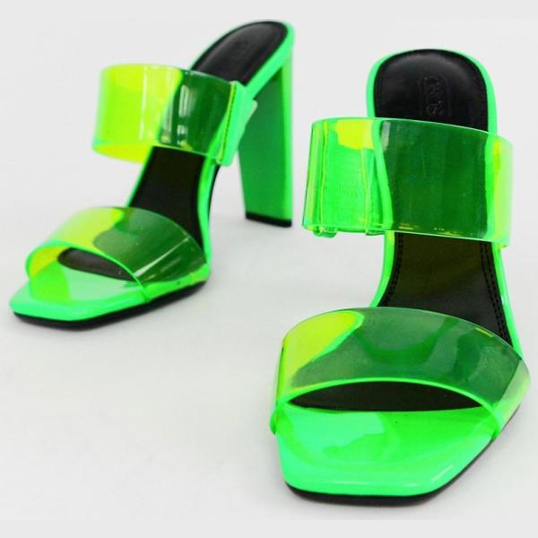 Sabot con tacco largo collo aperto con punta quadrata in denim verde Asos Design