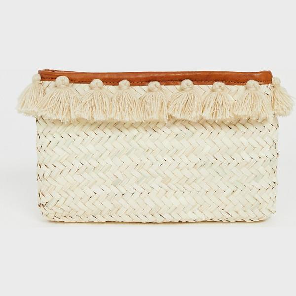 Pochette con zip in paglia Orelia