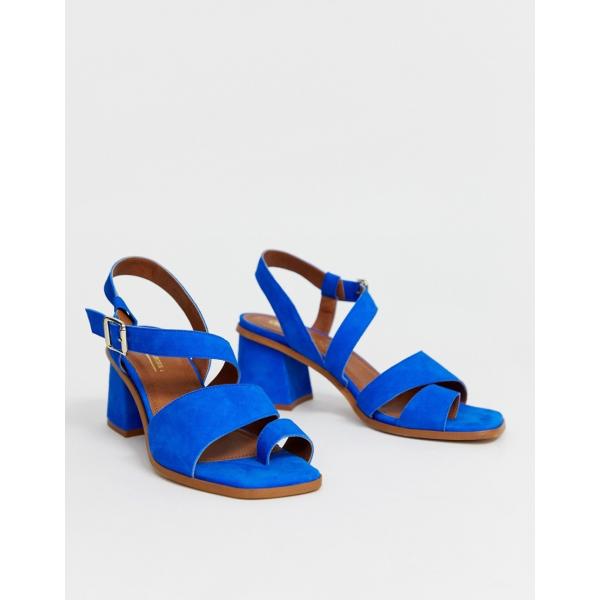 Sandali petite effetto scamosciato con tacco largo e fasce blu Asos Design