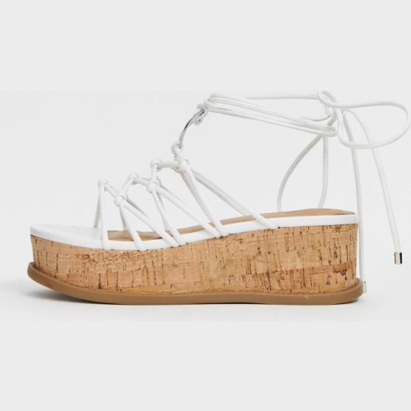 Sandali con stringhe flatform collo aperto con laccetti in denim con nodi Asos Design