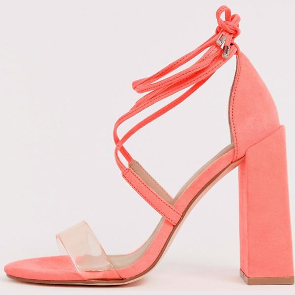 Sandali collo aperto con laccetti in denim nudo e rosa Asos Design