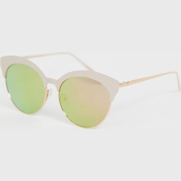 Occhiali da sole a gatto stanghette sottili in denim protezione dai raggi rosa e oro Asos Design